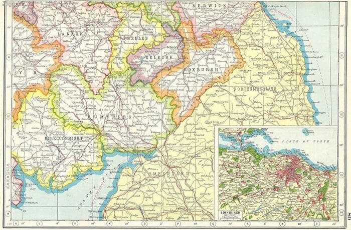 SCOTLAND: Borders: Dumfries Roxburgh Selkirk Peebles; 1920 map